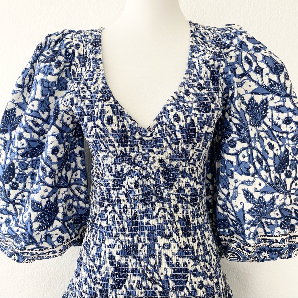 LOVE THE LABEL Blue Floral Puff Sleeve Mini Dress - Picture 4 of 9